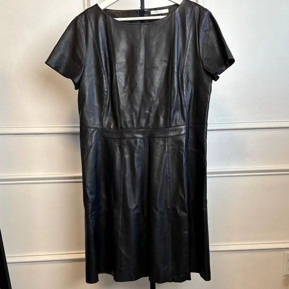 knee length dresses for ladies Hugo Boss Dimira Faux Leather Dress